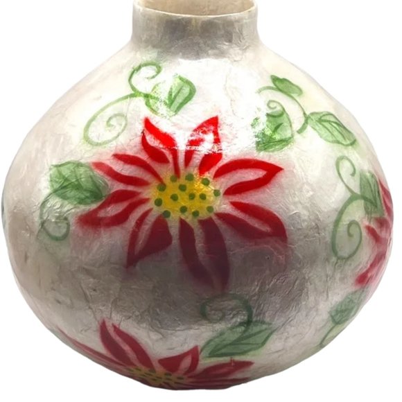 Handcrafted CAPIZ VASE Floral Philippines Red Green Yellow White Shimmery Lovely - Picture 1 of 8